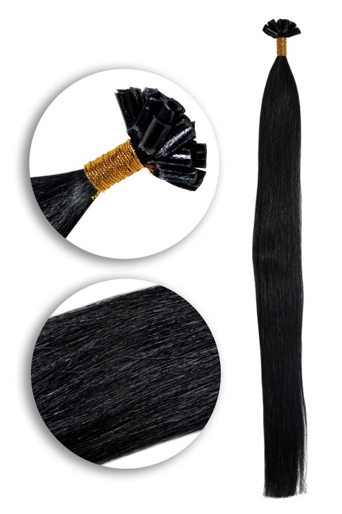 25 Keratin Bonding Hair Extensions aus 100% Echthaar in schwarz #1