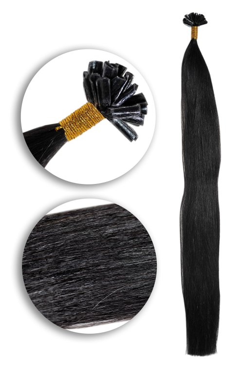 25 Keratin Bonding Hair Extensions 100% aus Echthaar in schwarz #1B