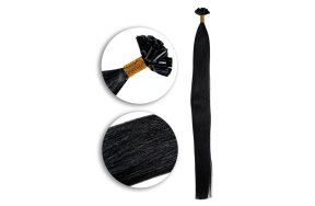 25 Keratin Bonding Hair Extensions aus 100% Echthaar in schwarz #1
